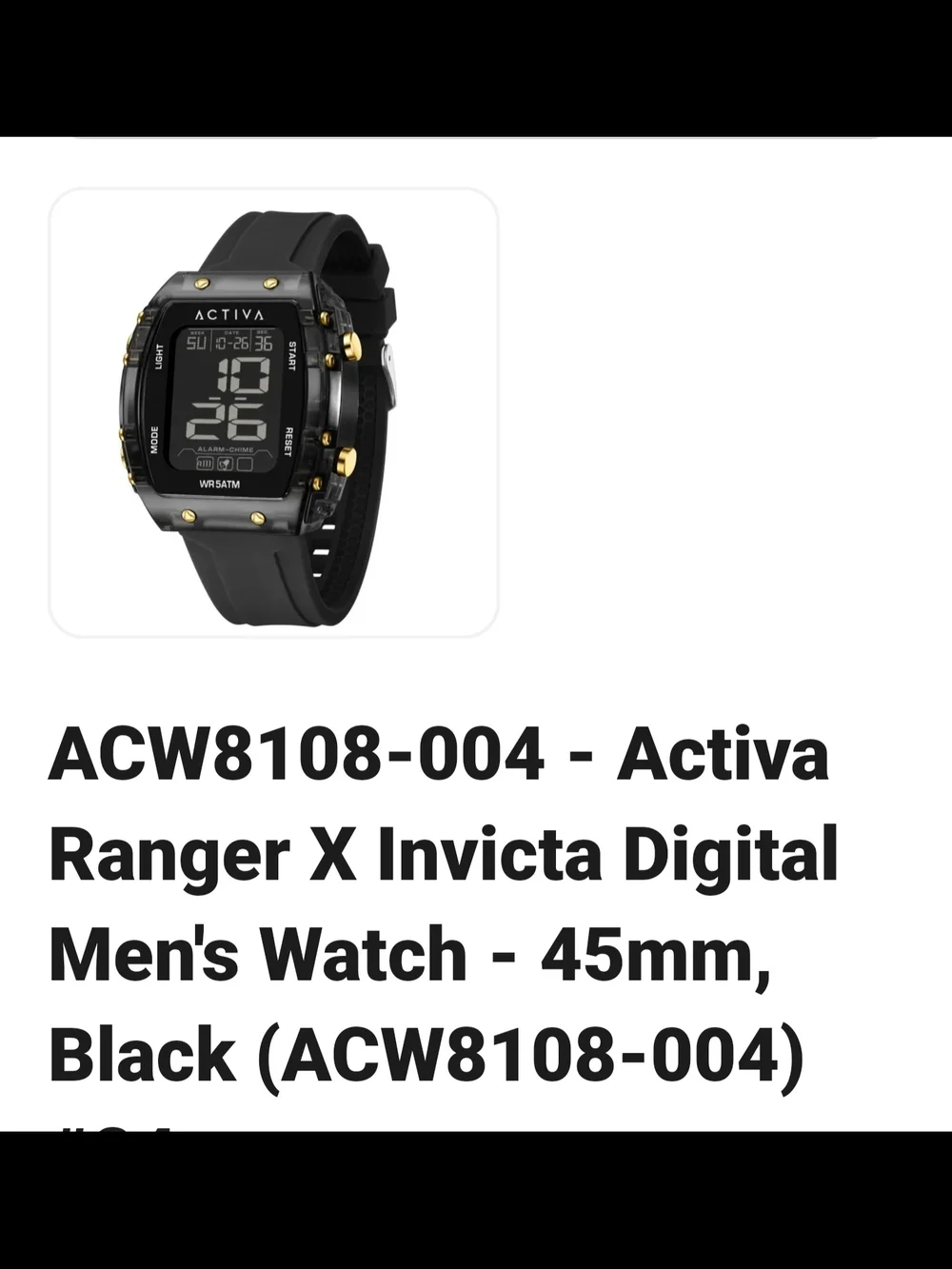 Ativa Black Digital Sport Watch with Gold Accents